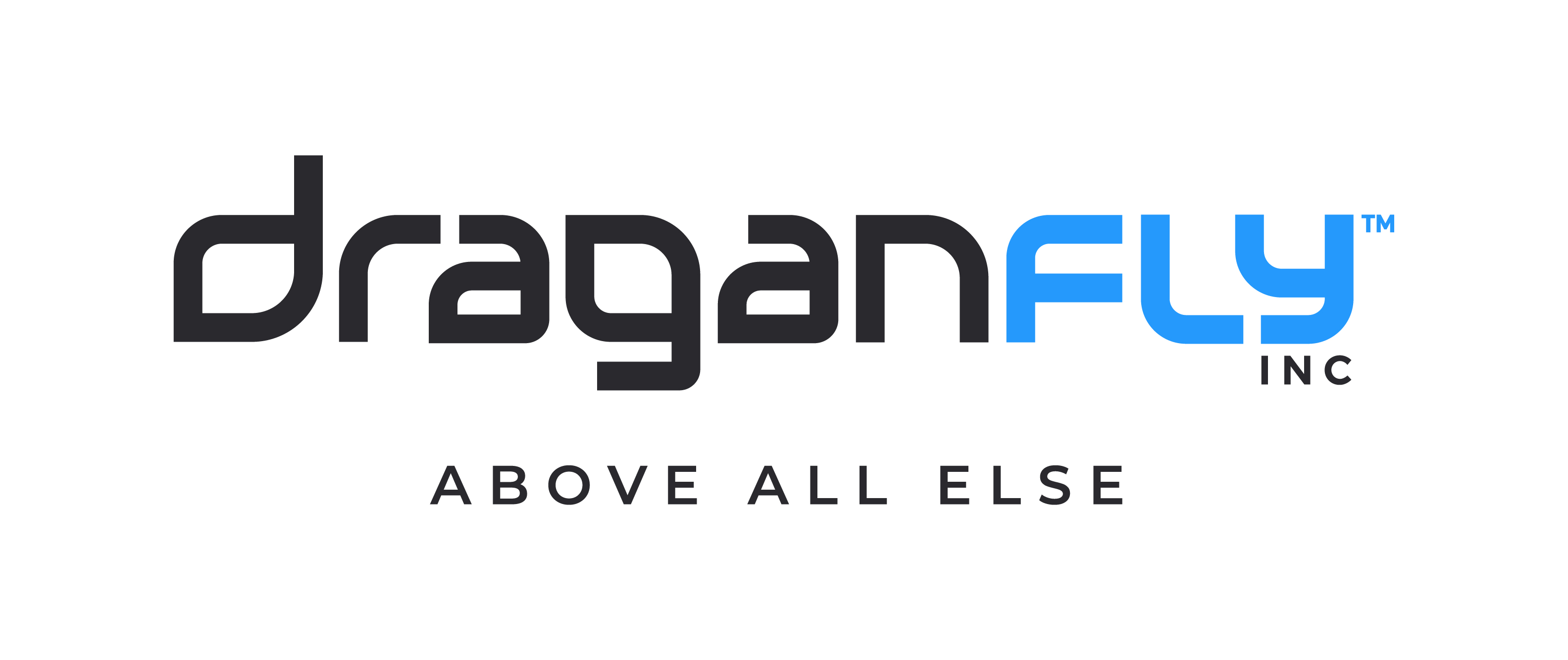 "Draganfly" name in black and blue above the text "Above All Else"