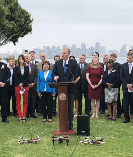 San Diego Mayor Kevin L. Faulconer and local businesses and innovation leaders announce San Diego was selected to participate in the IPP program. Photo: City of San Diego