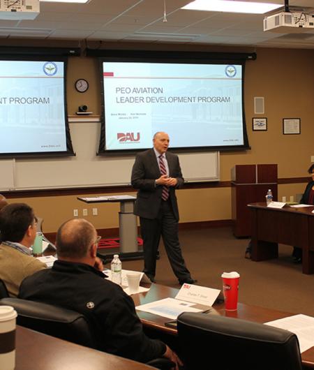 Patrick Mason addresses a PEO Aviation leadership class. Photo: Tonia Beavers