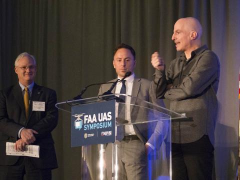 Representatives from the FAA, Google and Amazon discuss drone package delivery. Photo: AUVSI