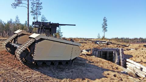 Milrem Robotics and ST Engineering demonstrated a beyond visual line of sight (BVLOS) combat UGV armed with a 40mm AGL and a 12.7mm HMG in April during a live fire exercise held in Tapa, Estonia. Photo: Business Wire