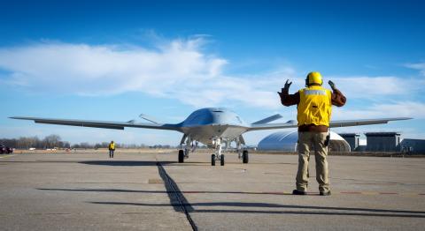 Boeing’s MQ-25 unmanned aerial refueler, known as T1, is currently being tested at Boeing’s St. Louis site. Photo: Eric Shindelbower, Boeing