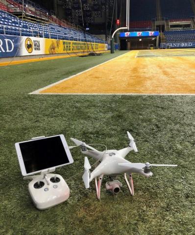 A Botlink-operated DJI drone at the FargoDome. Photo: Botlink A Botlink-operated DJI drone at the FargoDome. Photo: Botlink