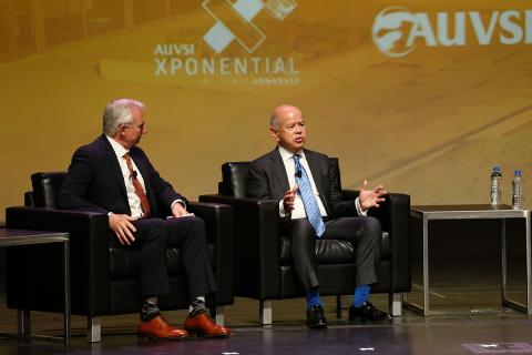 Michael Huerta, former FAA Administrator and co-chair of the The Blue Ribbon Task Force on UAS Mitigation at Airports, discusses the task force at Xponential 2019. Photo: Becphotography Michael Huerta, former FAA Administrator and co-chair of the The Blue Ribbon Task Force on UAS Mitigation at Airports, discusses the task force at Xponential 2019. Photo: Becphotography