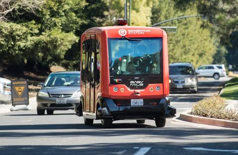 EasyMile's autonomous shuttle bus became the first vehicle to operate on California's roads without a driver behind the wheel on Tuesday, March 6.