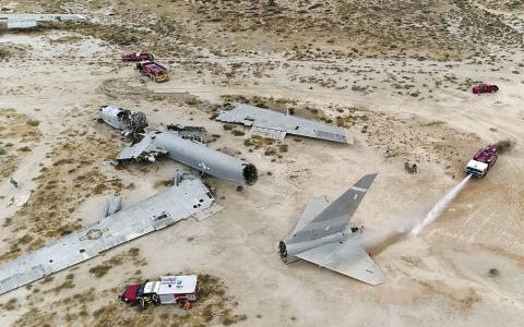 A an aerial view from a small unmanned aircraft system piloted by members of the Emerging Technologies Combined Test Force Aug. 3. Edwards AFB fire fighters enlisted the aid of the ETCTF's sUAS to help them gain better situational awareness when battling
