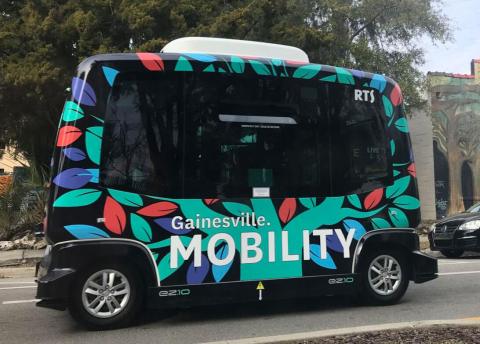 This autonomous shuttle is now offering test rides between downtown Gainesville and the University of Florida campus. Photo: University of Florida, Herbert Wertheim College of Engineering