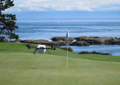 GreenSight Agronomics' proprietary UAS flying over a golf course. Photo: GreenSight Agronomics