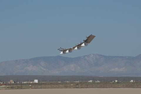 The HAWK30 solar HAPS UAS successfully completed its first flight at the NASA Armstrong Flight Research Center in California. Photo Courtesy of AeroVironment, Inc.