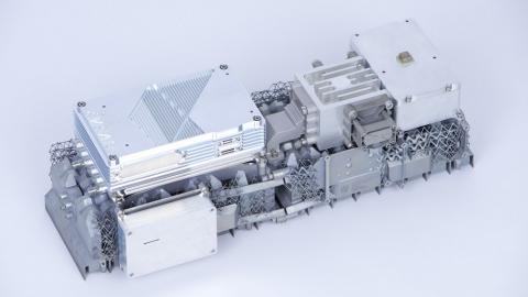 IMSAR’s High Altitude Long Endurance Radar. Visible in the image is IMSAR's NanoSAR Radar Electronics Assembly (top left), Ethernet switch (bottom left) and onboard processor (right), as well as Optisys's Waveguide Antenna. Photo: PRNewswire