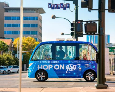 AAA and Keolis launch nation’s first public self-driving shuttle in downtown Las Vegas. Photo courtesy of PR Newswire.