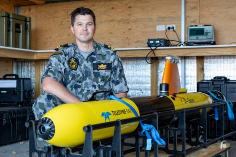 Lieutenant Charlie Kenney attends the Defence Science and Technology Group (DTSG) hosted Summerfest for Autonomous Underwater Vehicle (AUV) operations at HMAS Creswell, Jervis Bay, ACT. Photo: Royal Australian Navy