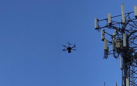 A drone flies at the NATE demonstration. Photo: NATE