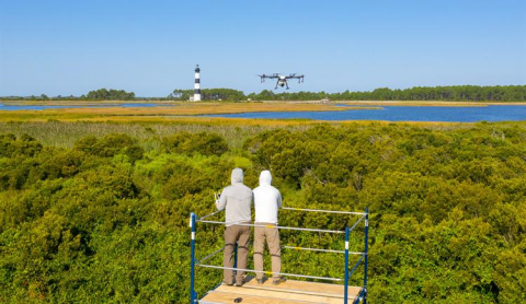 Drone Spraying Operations near Bodie Island Lighthouse. Photo: North Carolina Department of Transportation
