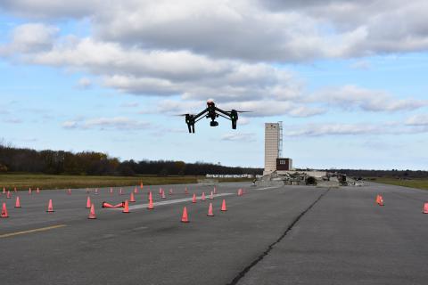 A drone searches a rubble pile during NUAIR's first New York UAS Public Safety Fly-In. Photo: NUAIR