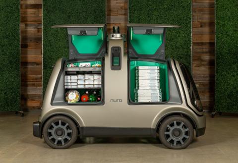 Domino’s and Nuro are joining forces on autonomous pizza delivery using the custom unmanned vehicle known as the R2. Photo: PRNewswire