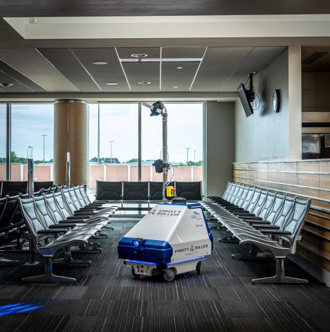Pratt Miller Mobility (PMM) demonstrates its Large Area Autonomous Disinfecting (LAAD) vehicle at the Gerald R. Ford International Airport in Grand Rapids, Michigan.