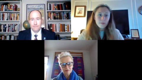 AUVSI's Jacqueline Beckwith discusses Resolution 40658 with At-Large Council Member Lillian Hunter and District 1 Council Member John Hines. Photo screengrab courtesy of AUVSI