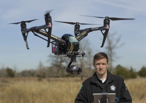 Lt. Game Warden Pilot Brandon Rose deploys the Texas Parks and Wildlife Department’s new Unmanned Aircraft System. TPWD Photo/Earl Nottingham.
