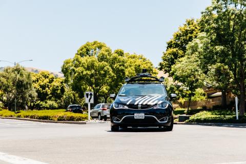 Voyage's G2 vehicle leaving a pickup. Photo: Voyage