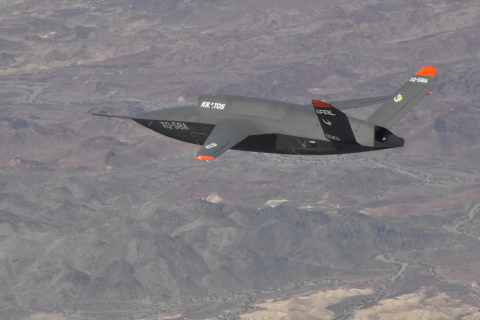 The XQ-58A Valkyrie pictured during a second test flight June 11, 2019. (U.S. Air Force photo by 2nd Lt. Randolph Abaya)