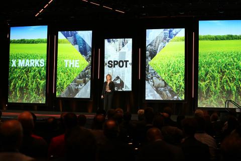 Xponential host Sara Blackmer addresses the audience during Tuesday's Keynotes. Photo: Becphotography